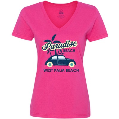 Inktastic Paradise Beach In West Palm Beach With Palm Women's V-Neck T-Shirt Fun