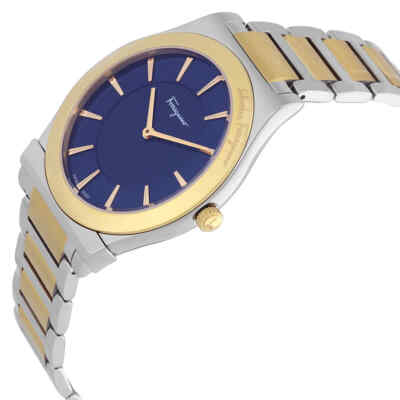 Pre-owned Ferragamo 1898 Slim Quartz Blue Dial Men's Watch Sfpe00419