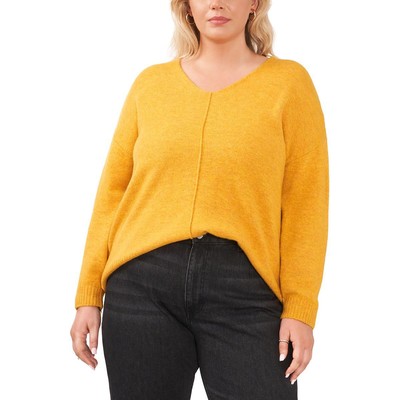 Vince Camuto Womens Yellow Ribbed Trim Knit V-Neck Sweater Top Plus 2X BHFO 7003