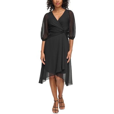 Женское черное шифоновое миди-платье DKNY из присборенного шифона 4 BHFO 9742
