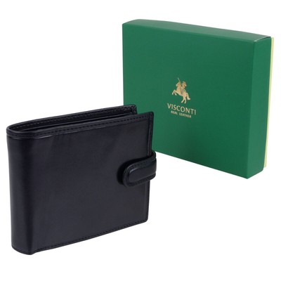 Mens Italian Leather Tabbed Wallet by Visconti; Monza Collection Gift Boxed