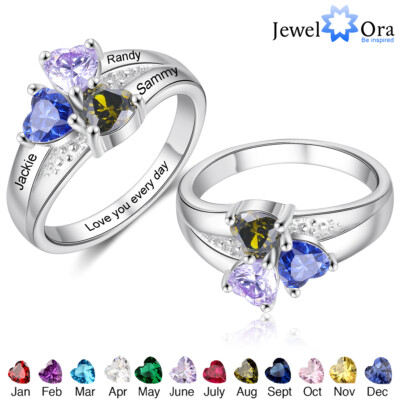 Mother Cocktail Band Ring Personalized Love Heart Stone Jewelry Gift for Women