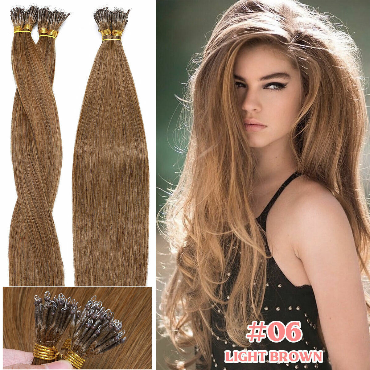 200S 200G Thick 100 Remy Human Hair Extensions Nano Ring Micro Loop