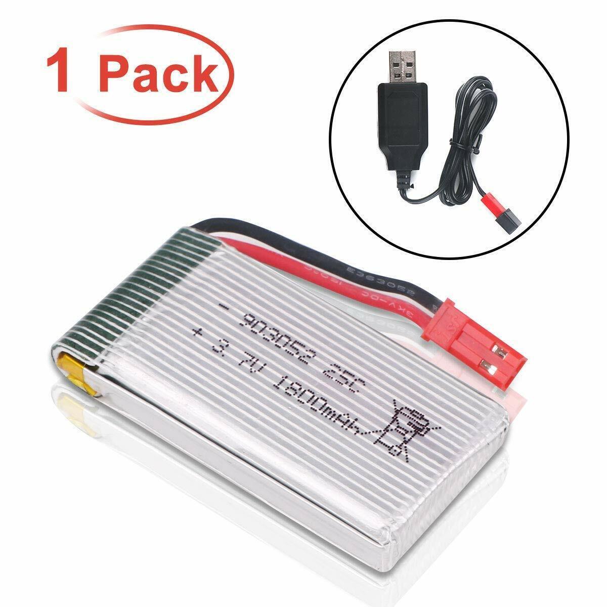 Pack (4) High Capacity LiPo DRONE BATTERY 3.7V 1800mAh 25C JST Plug w/ USB Cable