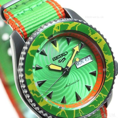 Pre-owned Seiko 5 Sports Sense Sbsa083 Green Dial Street Fighter V Blanka Mens Watch