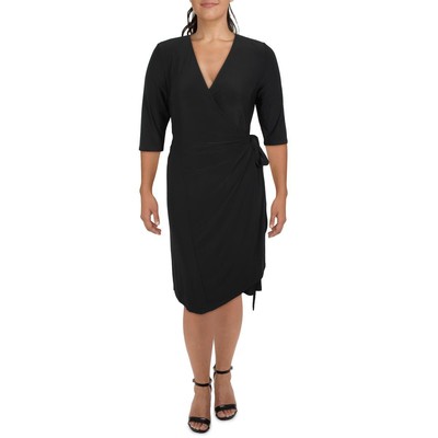 

Kiyonna Женское Черное Трикотажное Платье Миди Professional Wrap Plus  BHFO 5640, Черный