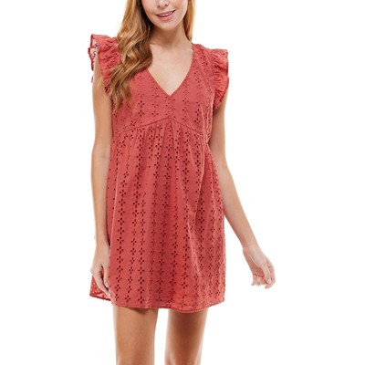 

Crystal Doll Женское оранжевое короткое летнее мини-платье с рюшами Juniors  BHFO 6842, Rust