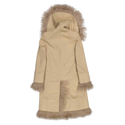 Pre-owned Burberry Cotton Gabardine Shearling Trim Belted Trench Coat In Brown