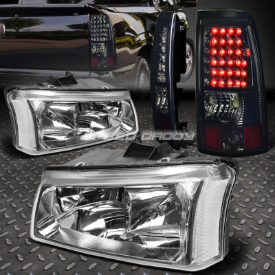 ХРОМИРОВАННАЯ + ПРОЗРАЧНАЯ УГЛОВАЯ ФАРА + ЗАТЕМНЕННЫЙ СВЕТОДИОДНЫЙ ЗАДНИЙ ФОНАРЬ ДЛЯ CHEVY SILVERADO 03-07