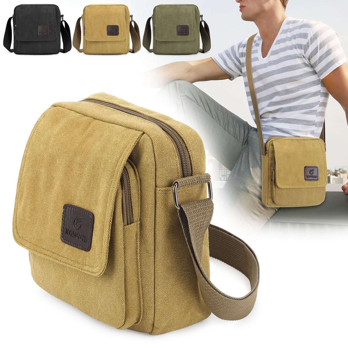 Canvas Cross Body Bag Messenger Shoulder School Pack Vintage Men Portable Tote