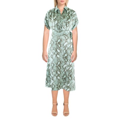 Женское зеленое атласное миди-платье со змеиным принтом Lauren Ralph Lauren 4 BHFO 0213