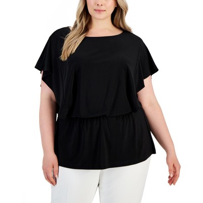Женская черная блузка с присборенными развевающимися рукавами Anne Klein Plus 0X BHFO 8631