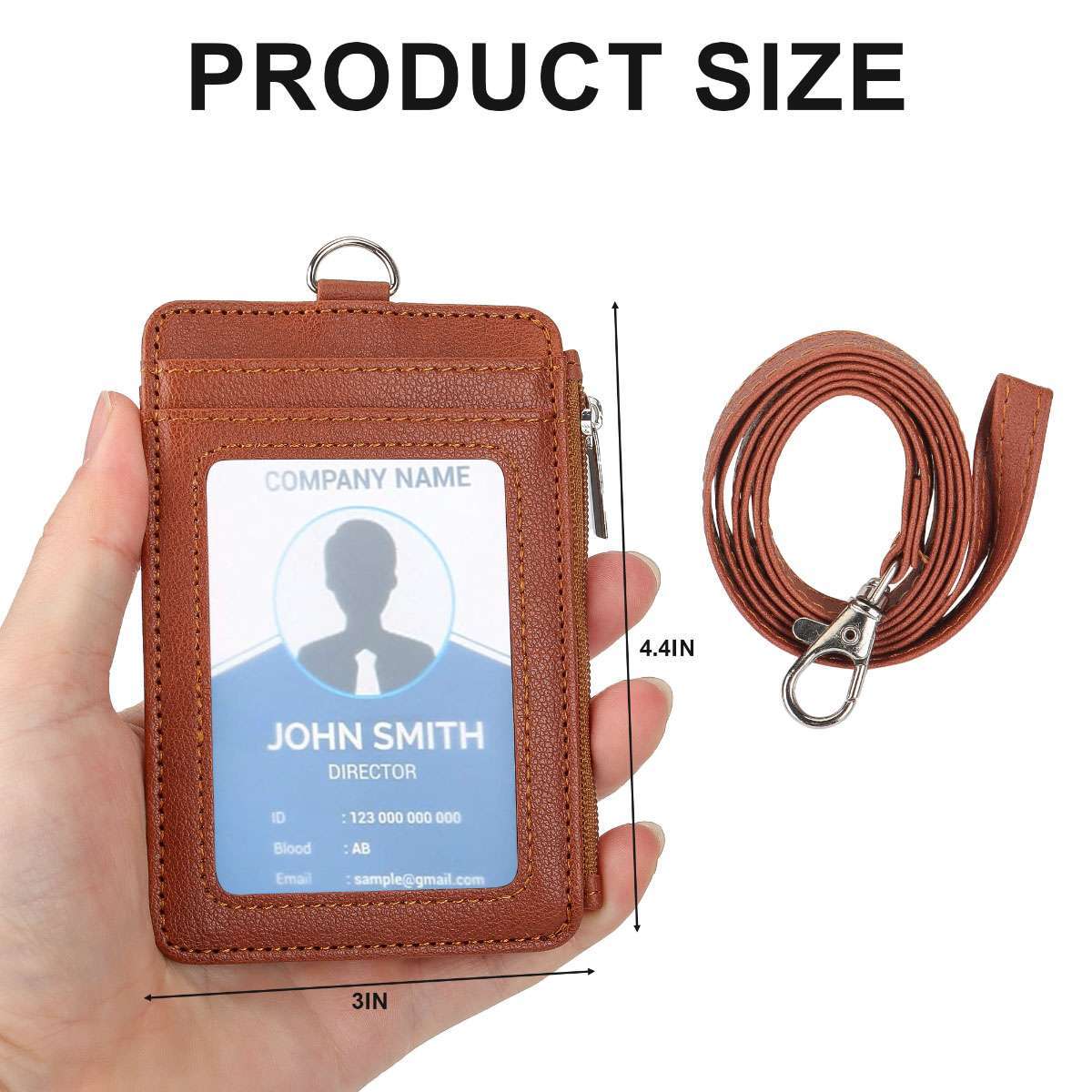 ID Badge Card Holder Synthetic Leather Vertical Clip Neck Strap Lanyard Case US