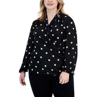 Anne Klein Женская ч/б шифоновая рубашка в горошек Блузка Топ Плюс 0X BHFO 9979
