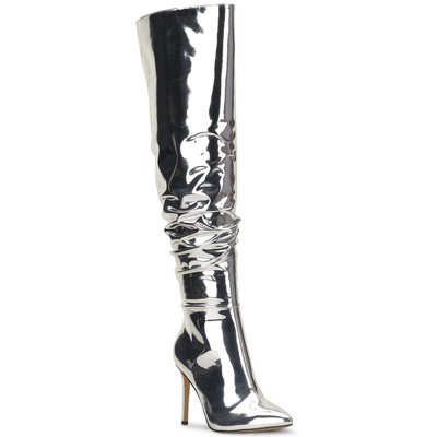 INC Womens Iyonna Silver Over-The-Knee Boots Shoes 6.5 Medium (B,M) BHFO 3178