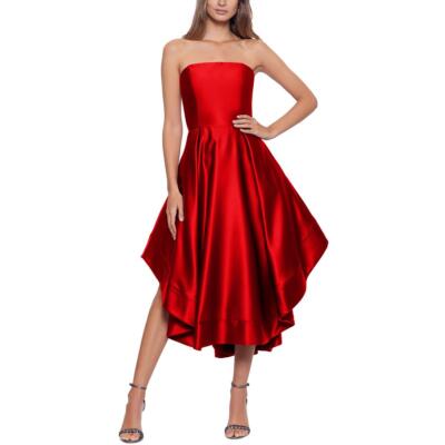 

Женское атласное вечернее платье без бретелек Betsy - Adam BHFO 4679, Красный