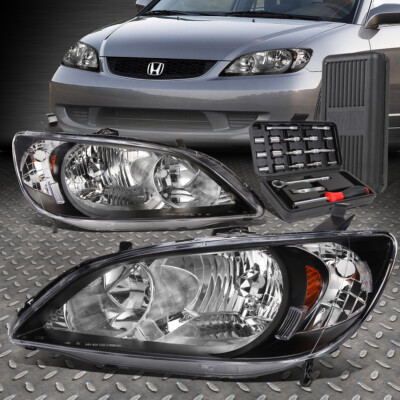 ДЛЯ 04-05 HONDA CIVIC СЕДАН КУПЕ ЧЕРНЫЙ КОРПУС ЯНТАРНАЯ УГЛОВАЯ ФАРА + НАБОР ИНСТРУМЕНТОВ