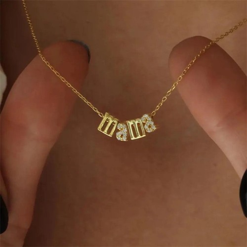 Mini Mama Buchstaben Alphabet Zirkon Kette Halsband Silber? 18K Vergoldet