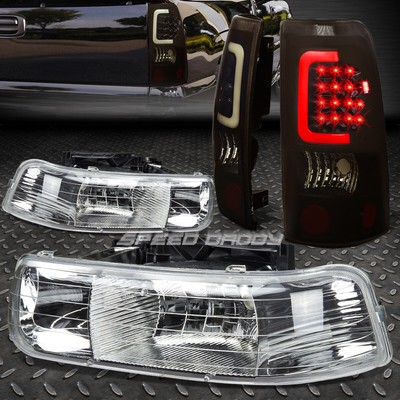 ХРОМИРОВАННАЯ ХРУСТАЛЬНАЯ ФАРА + ЧЕРНЫЙ КОПЧЕНЫЙ 3D СВЕТОДИОДНЫЙ ЗАДНИЙ ФОНАРЬ ДЛЯ 99-02 SILVERADO