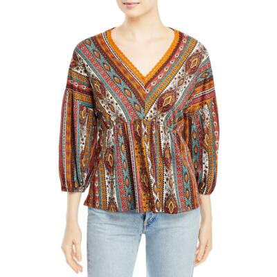 

Status by Chenault Женская блуза стрейч в стиле бохо Топ-крестьянка BHFO 4223, Teal/rust