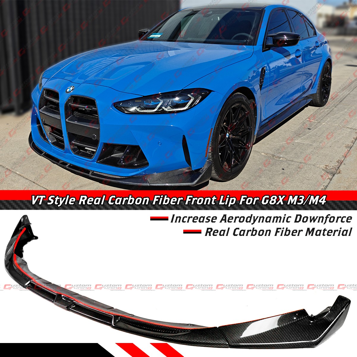 For 2021-2026 BMW G80 M3 G82 G83 M4 VT Style Real Carbon Fiber Front Bumper Lip