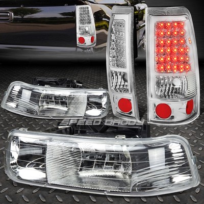 CHROME CRYSTAL HEADLIGHT+CORNER+LED BRAKE/TAIL LIGHT FOR 99-02 CHEVY SILVERADO