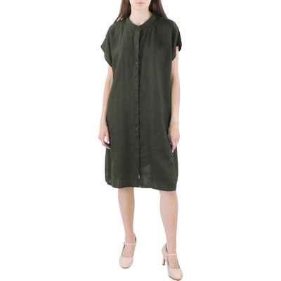 

Женское льняное платье миди Eileen Fisher из органического льна с воротником-стойкой BHFO 8425, Seaweed