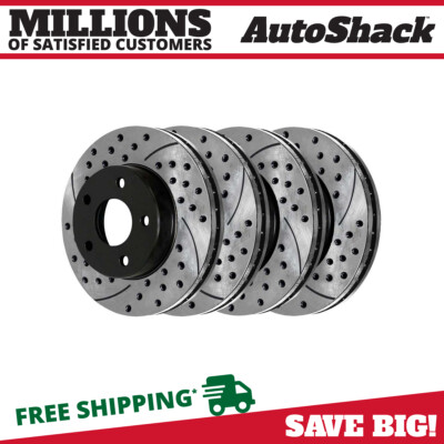 Front & Rear Drilled Slotted Brake Rotors Black Set of 4 for 2002-2018 Ram 1500