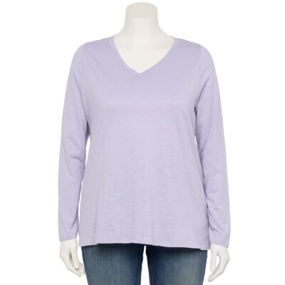 Glazed Berry Purple Office T Shirt 1X V Neck Long Sleeve Tee New Sonoma Birthday