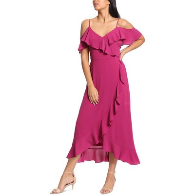 

Женское платье миди из крепа с рюшами London Times Petites BHFO 2100, Plum berry