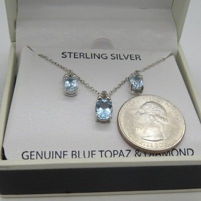 Victoria Townsend Sterling Silver Blue Topaz & Diamond Necklace & Earring Set E