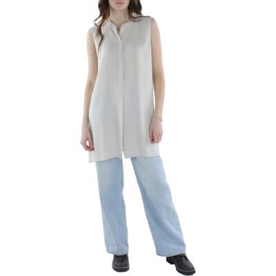 

Женская белая однотонная шелковая блузка на пуговицах Eileen Fisher  BHFO 9987, Кость
