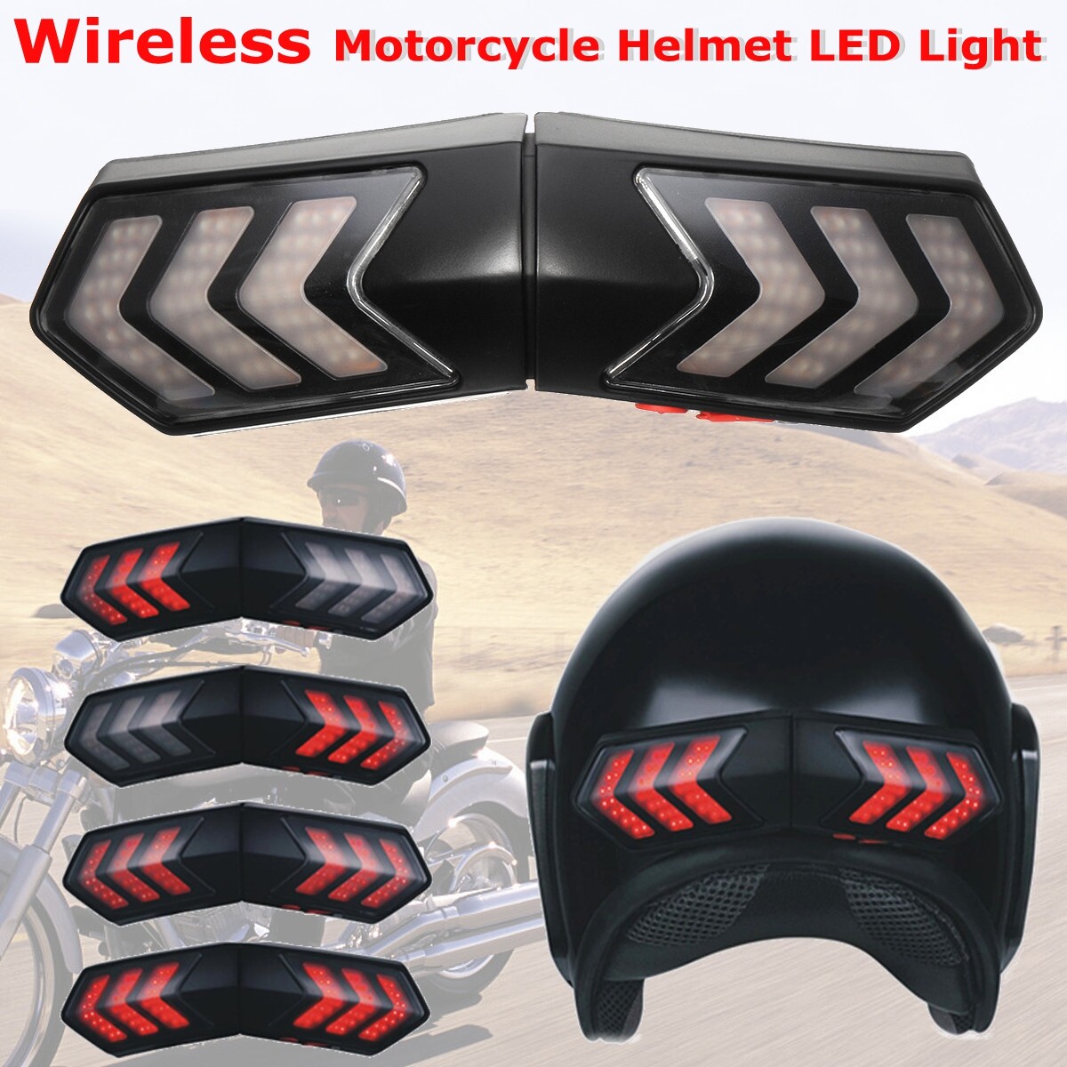 Motorcycle Helmet Red LED Smart Brake Stop Turn Signal Light Indicator Wireless