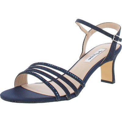 Nina Womens Navy Leather Open Toe Heel Sandals  Shoes 5 Medium (B,M) BHFO 1112