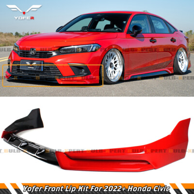 For 2022-2024 Honda Civic 11th Gen Yofer Red Black Front Bumper Lip Splitter Kit
