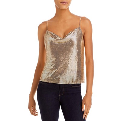 

Женская золотистая кольчужная майка Alice and Olivia Harmon с воротником-хомутом  BHFO 9636, Pale gold