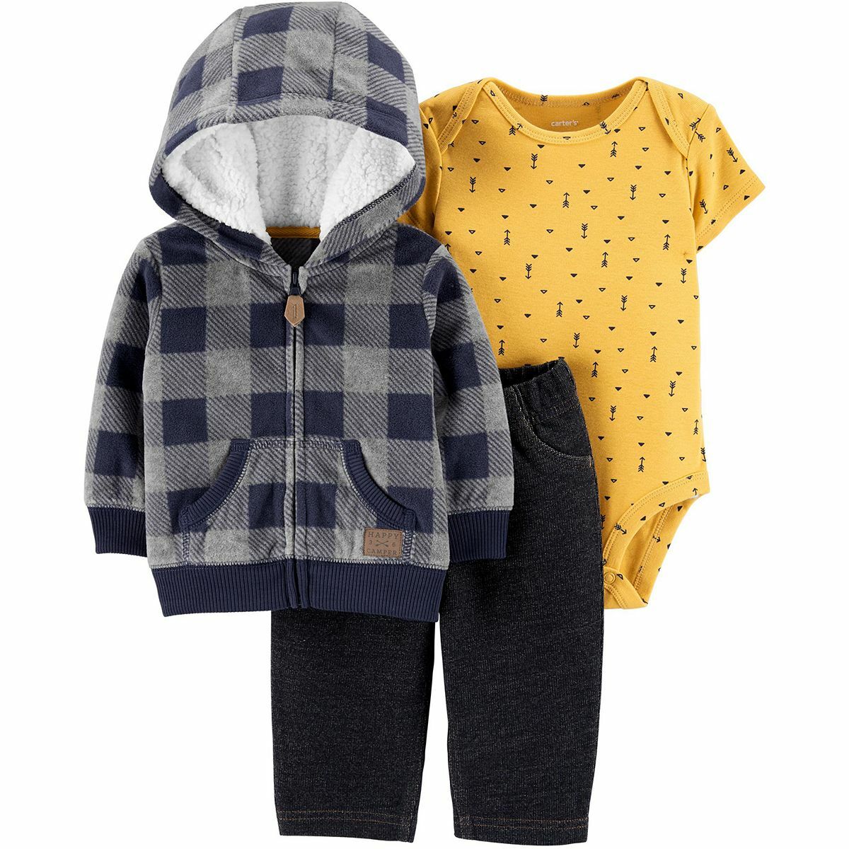 

CARTERS BABY BOY, ТЕМНО-СИНЯЯ КУРТКА С ПРИНТОМ БУЙВОЛА, БОДИ, ДЖИНСОВЫЕ БРЮКИ, 3 ШТ., 6М 9М, Blue yellow multicolor