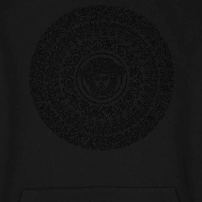 Pre-owned Versace Men's Black Embellished Medusa-print Hoodie