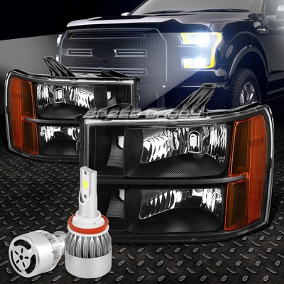 ЧЕРНАЯ ЛИНЗОВАЯ ФАРА + ЯНТАРНЫЙ УГОЛОК + БЕЛЫЙ СВЕТОДИОД H8 HID с ВЕНТИЛЯТОРОМ ДЛЯ 07-14 GMC SIERRA