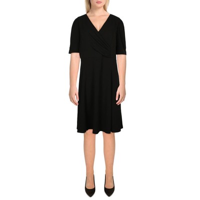DKNY Womens Black Draped Front Knee-Length Cocktail And Party Dress 14 BHFO 3591