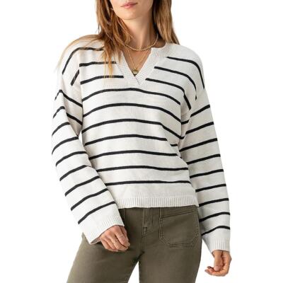 Женский пуловер Sanctuary Womens B/W из хлопка в полоску с V-образным вырезом, M BHFO 2853