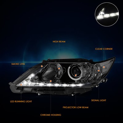 For 13-15 Lexus ES300h/ES350 OE Style LED DRL Projector Headlights Smoked/Clear