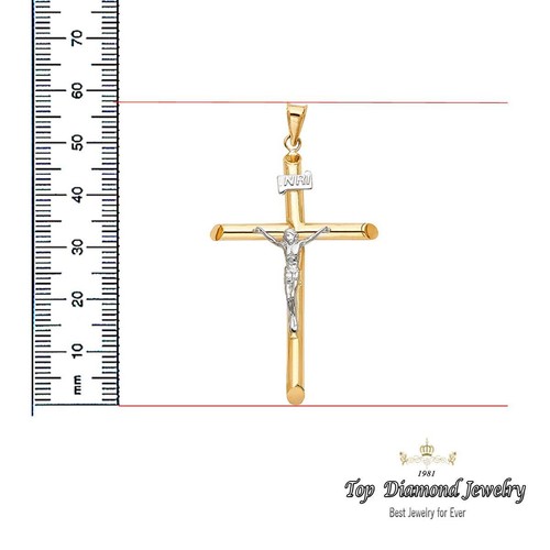 Pre-owned Tgdj 14k Gold Two-tone Hollow Crucifix Cross Charm Pendant (men/women) - 2.1 Inches