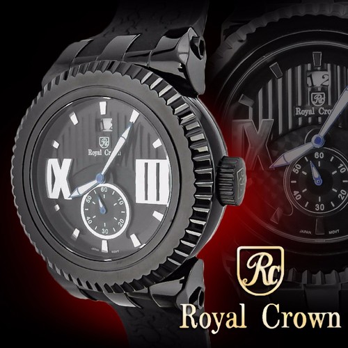 Pre-owned Royal Crown 6415 Black Men's Wrist Watch 46mm Stainless Steel Case Silicon Band
