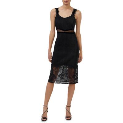 French Connection Womens Lace Inset Midi Cocktail and Party Dress BHFO 4101