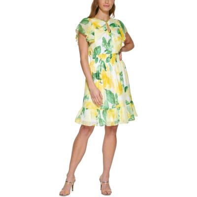 

Женское полупрозрачное мини-платье DKNY с рукавами-крылышками и пышной юбкой BHFO 2861, Yellow diamond multi