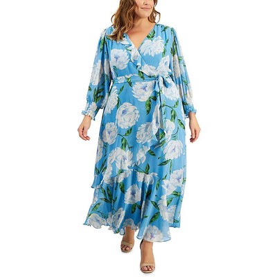 Taylor Womens Blue Chiffon Tiered Long Maxi Dress Plus 24W BHFO 1794