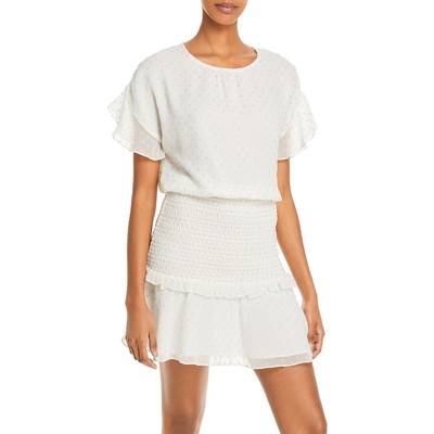 Женское белое шифоновое мини-платье в горошек с застежкой-молнией цвета морской волны M BHFO 2705