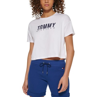 Спортивная женская укороченная футболка с белым логотипом Tommy Hilfiger, XL BHFO 0397