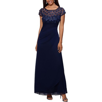 

Xscape Womens Illusion Long Formal Evening Dress Petites BHFO 3421, Navy